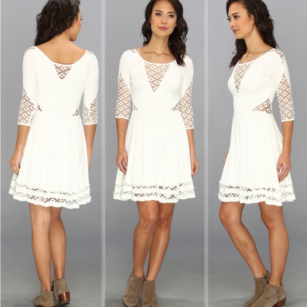 Free People Revolve New Size M To The Point Lace Boho Mini Dress in Cream Snow
